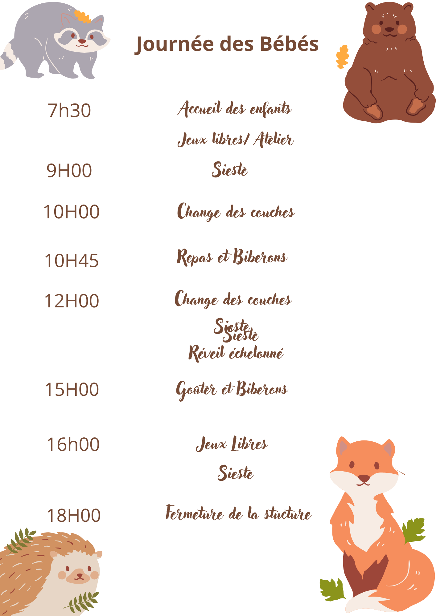 Déroulé de journée des bébés